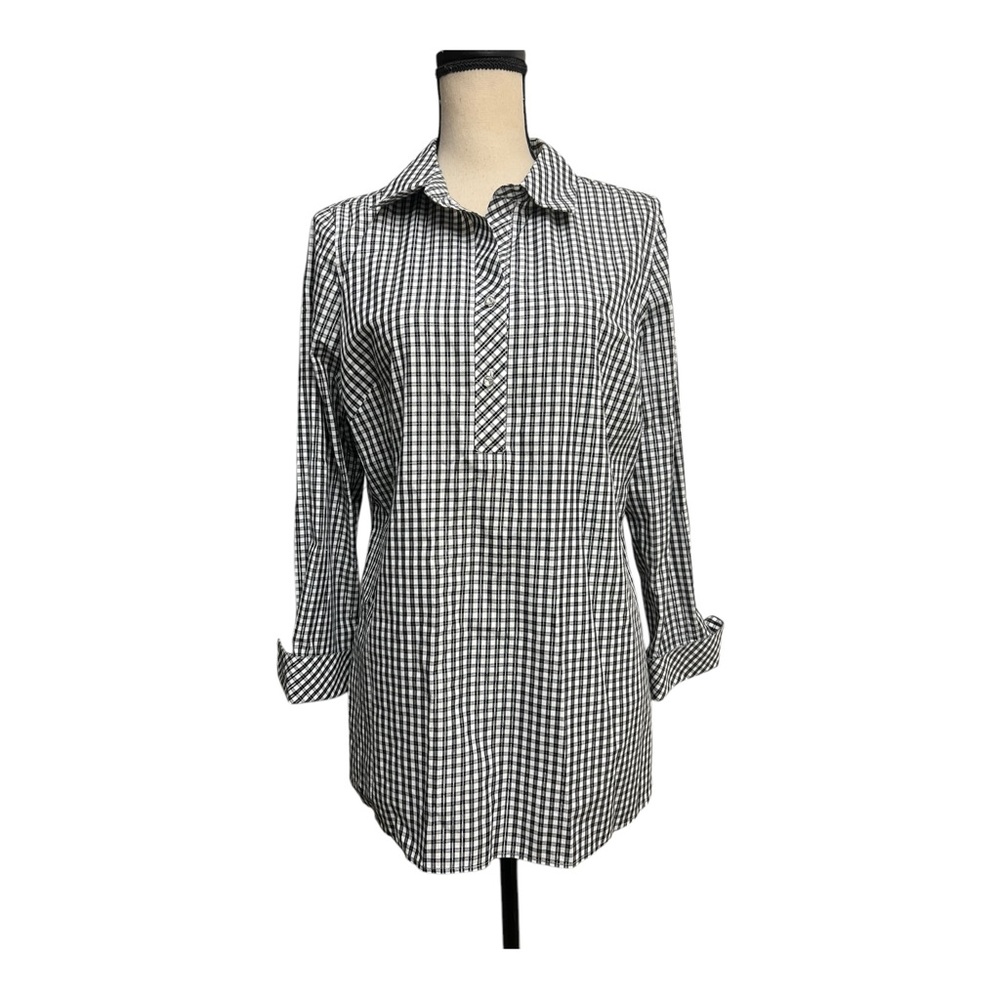 Talbots Black and White Gingham Button Down Shirt Size 10